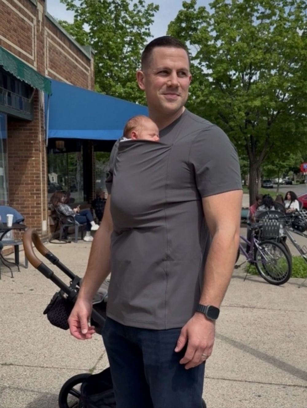 Lalabu Dad Babywearing Shirt Gray Short Sleeve Kangaroo Pouch Top Men's Size L